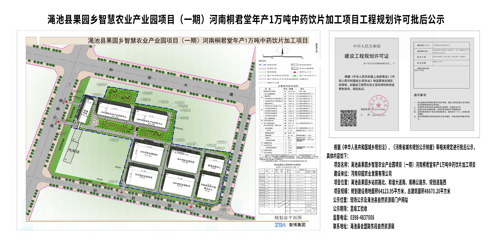 渑池果园乡智慧农业产业园项目（一期）河南桐君堂年产1万吨中药饮片加工项目工程规划许可批后公示.jpg
